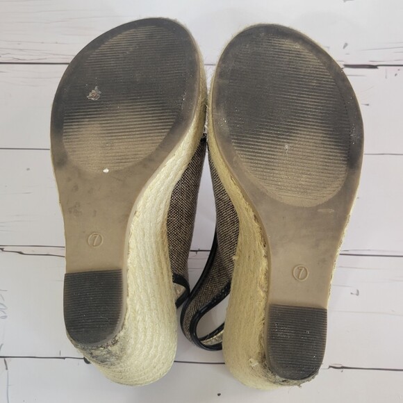 Banana Republic navy blue jute sling back peep toe wedge heels size 7 - Picture 7 of 8